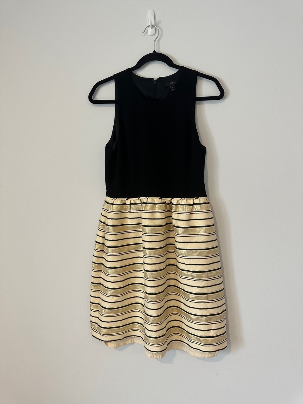 J.Crew Sleeveless Skater Dress | Black & Gold Stripe Skirt | Size 6 - Picture 3 of 14